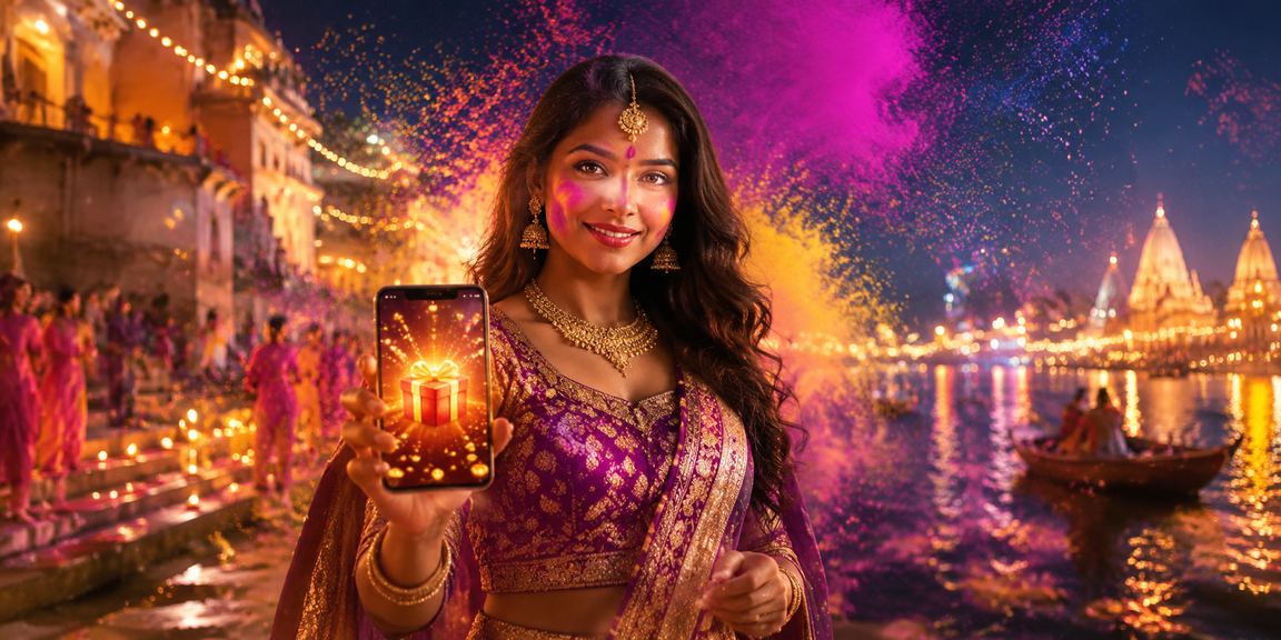 Gaming app players celebrating Holi at Varanasi Ghat